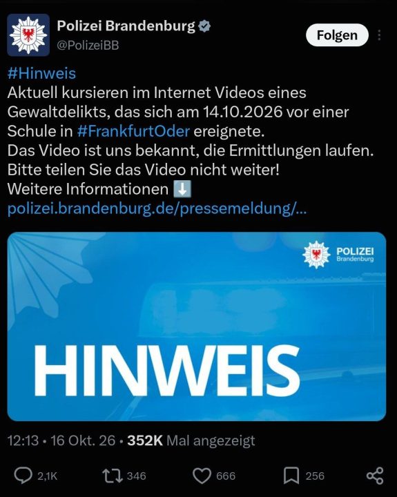 Twitter-Beitrag der Polizei Brandenburg